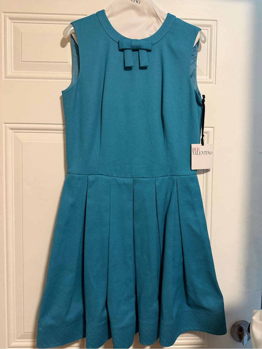 RED Valentino Teal Bow-Front Pleated Formal Dress